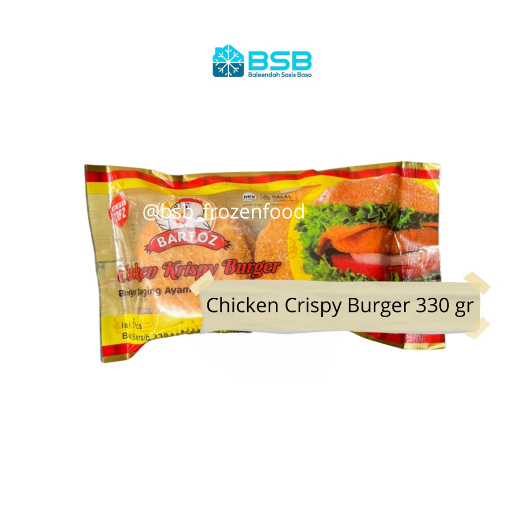 

Bartoz Crispy Chicken Burger 330 gram / 6 pcs / Daging Ayam Krispi Olahan Isian Burger Praktis