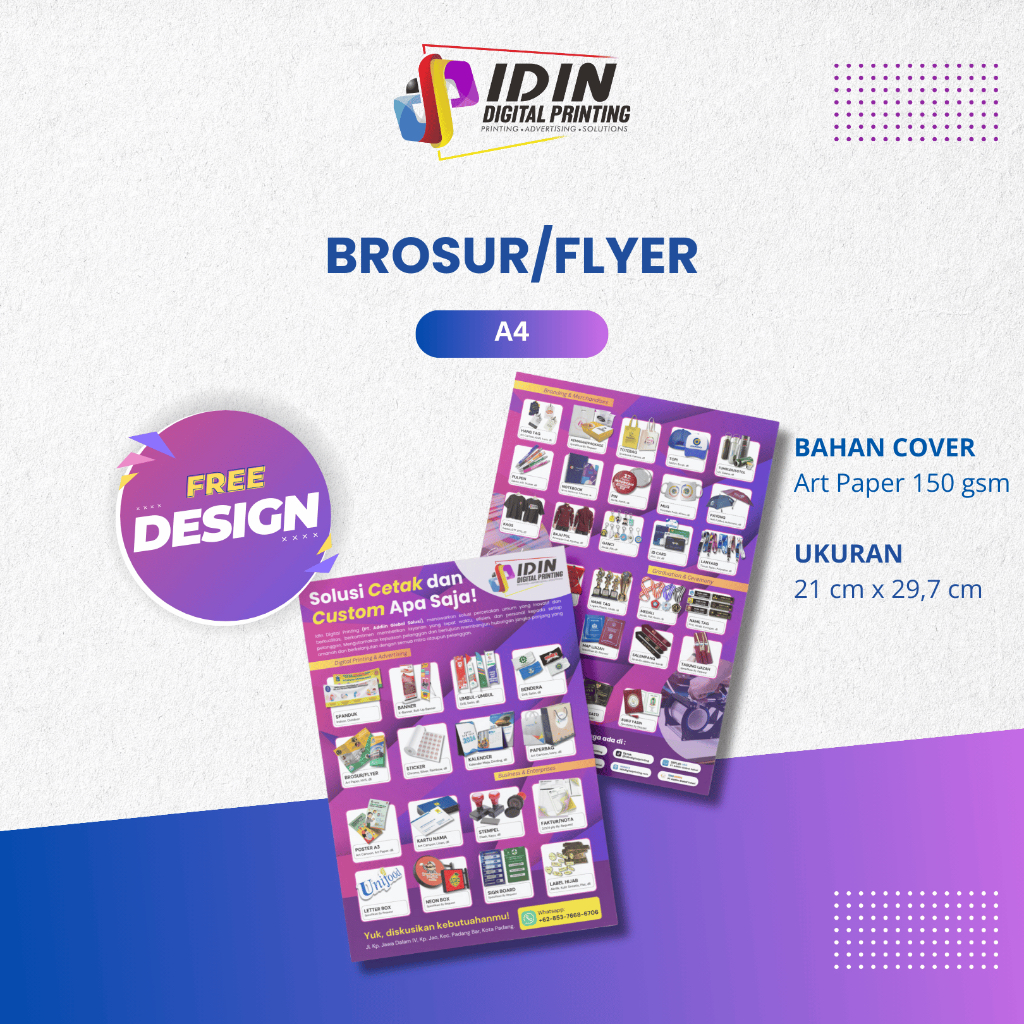 

Cetak 1 Rim Brosur Flyer Leaflet Selebaran Poster Custom A4 - Percetakan Idin Digital Printing
