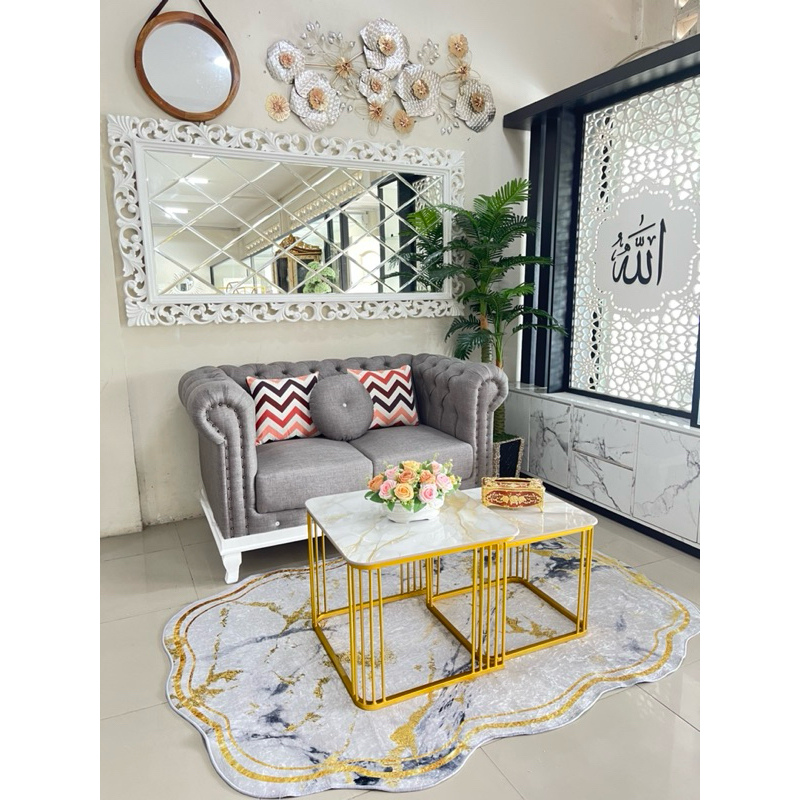 SOFA TURKI D 2 LIS KAYU SET MEJA TWIN PETAK GRANIT