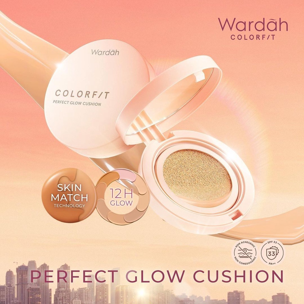 Wardah Colorfit Perfect Glow Cushion SPF 33 PA++ | BB CC DD Cream/Alas Bedak/Foundation/Liquid/Compa