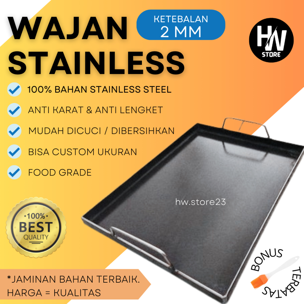 [STAINLESS 2MM] WAJAN ROTI BAKAR / WAJAN BURGER STAINLESS / WAJAN KEBAB / WAJAN ANTI LENGKET / WAJAN