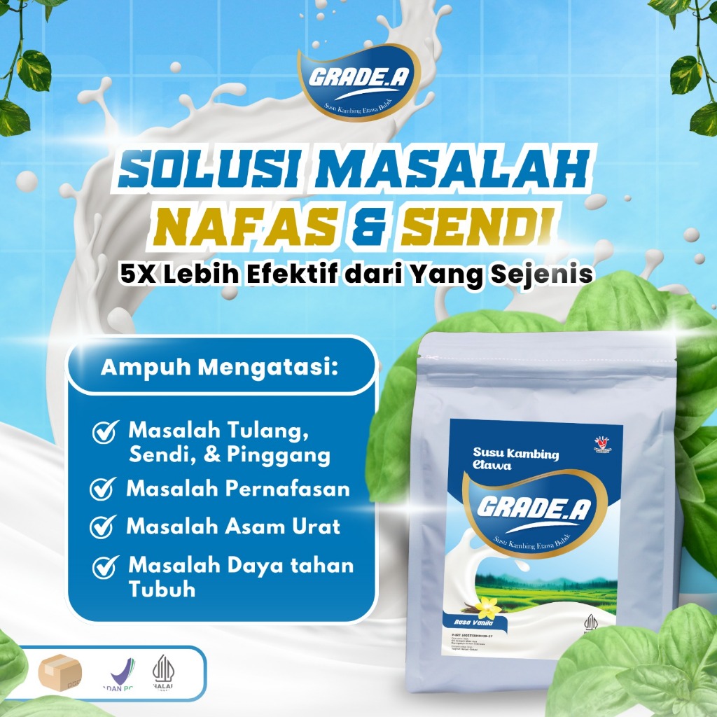 

Susu kambing Etawa Bubuk Grade A rasa vanila Kemasan 1kg bersertifikat halal dan BPOM