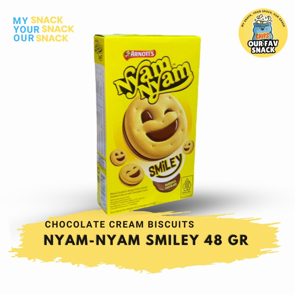 

Arnotts Nyam Nyam Smiley 45 Gram Biskuit Lapisan Coklat Dengan Bentuk Karakter Tersenyum Nyam Nyam