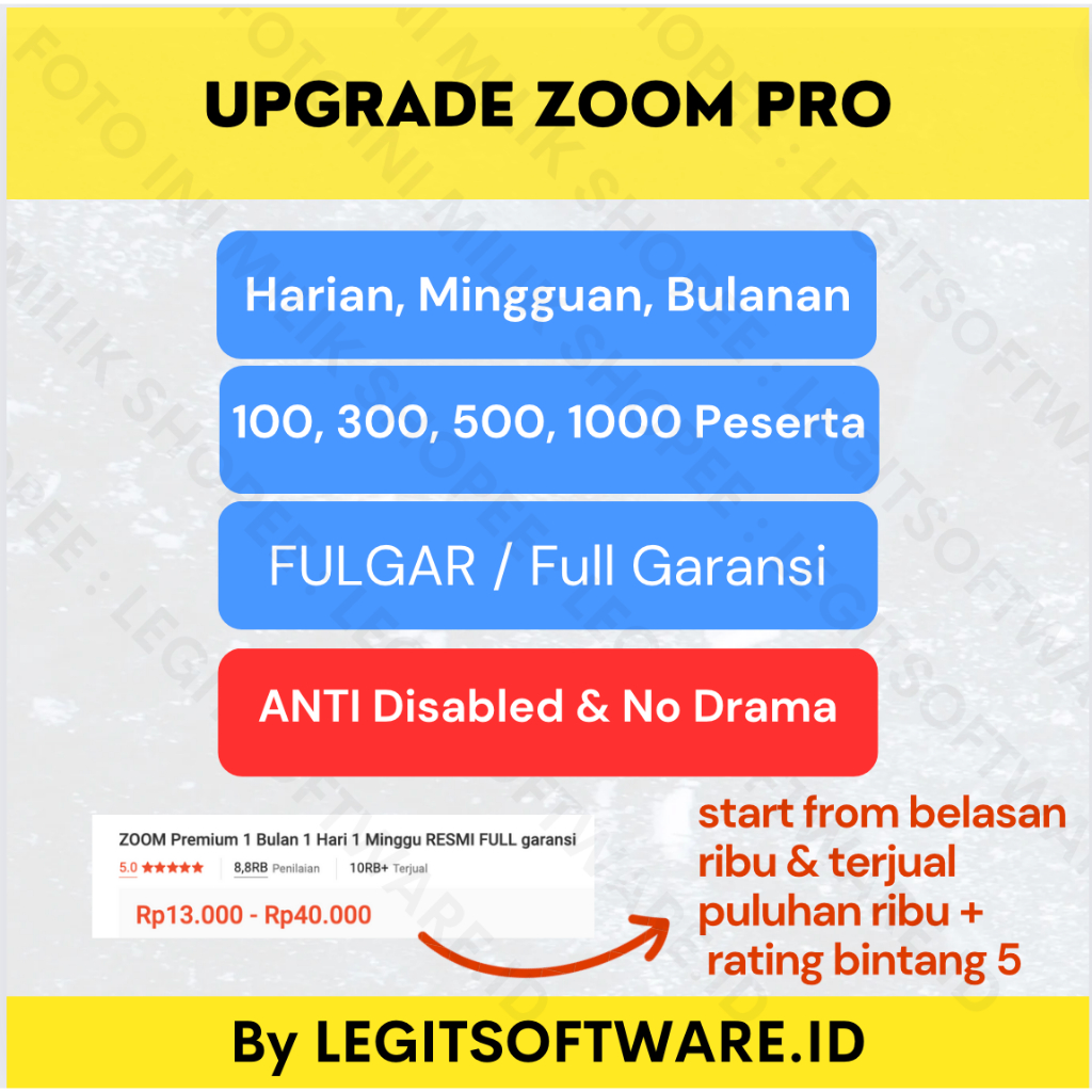 ZOOM Premium 1 Bulan 1 Hari 1 Minggu RESMI FULL garansi