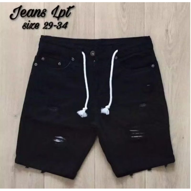 CELANA PENDEK SOBEK PRIA JEANS CELANA ROBEK JEANS DISTRO CELANA PENDEK SOBEK HITAM