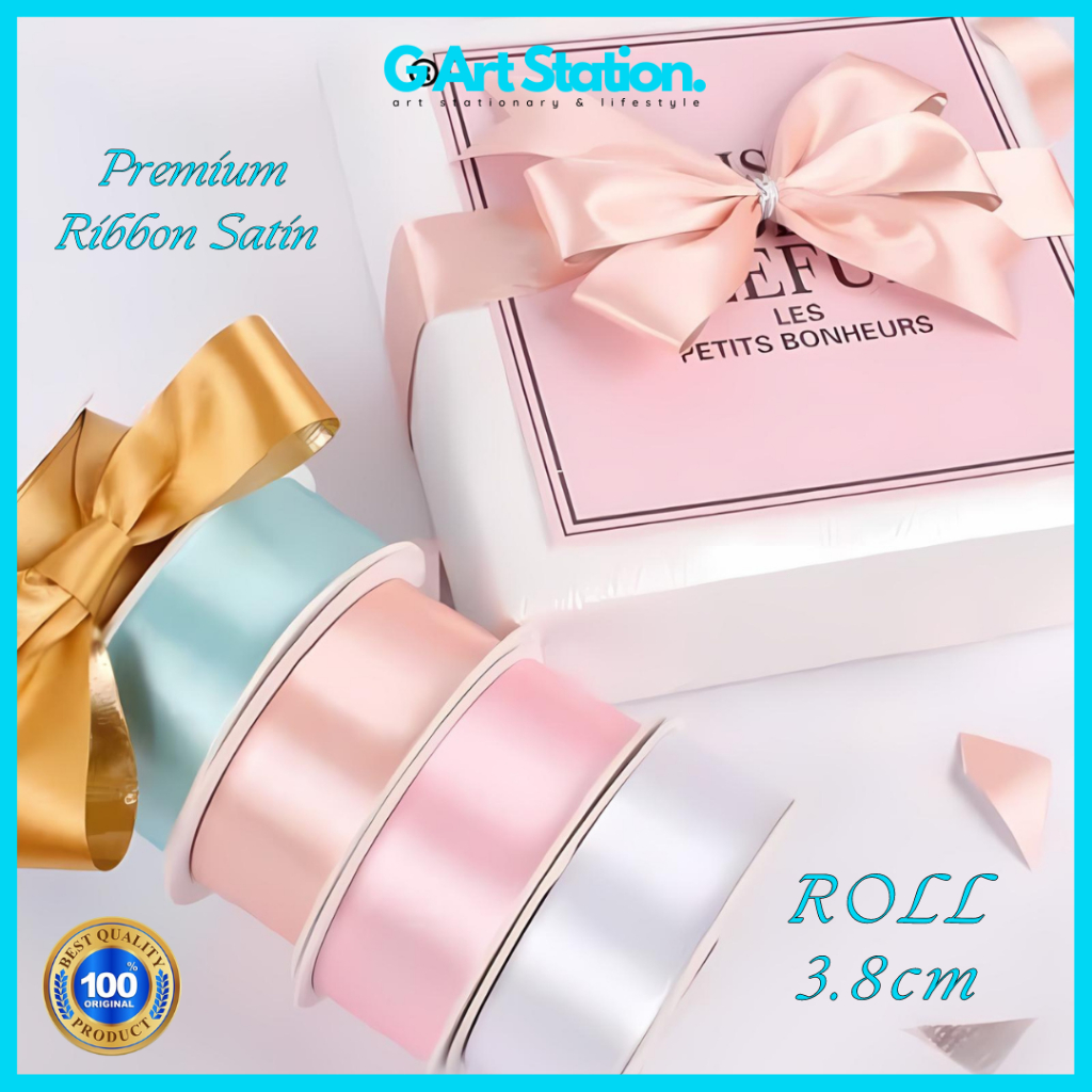 

[ ROLL ] Ribbon Satin / Pita Satin Premium Quality 3,8cm - Buket Bunga / Pita Kado 38mm 40 Yard