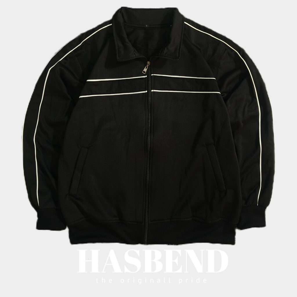 Tracktop Jaket Casual Vintage Line Two White Jaket Tracktop Polos Unisex Warna Hitam