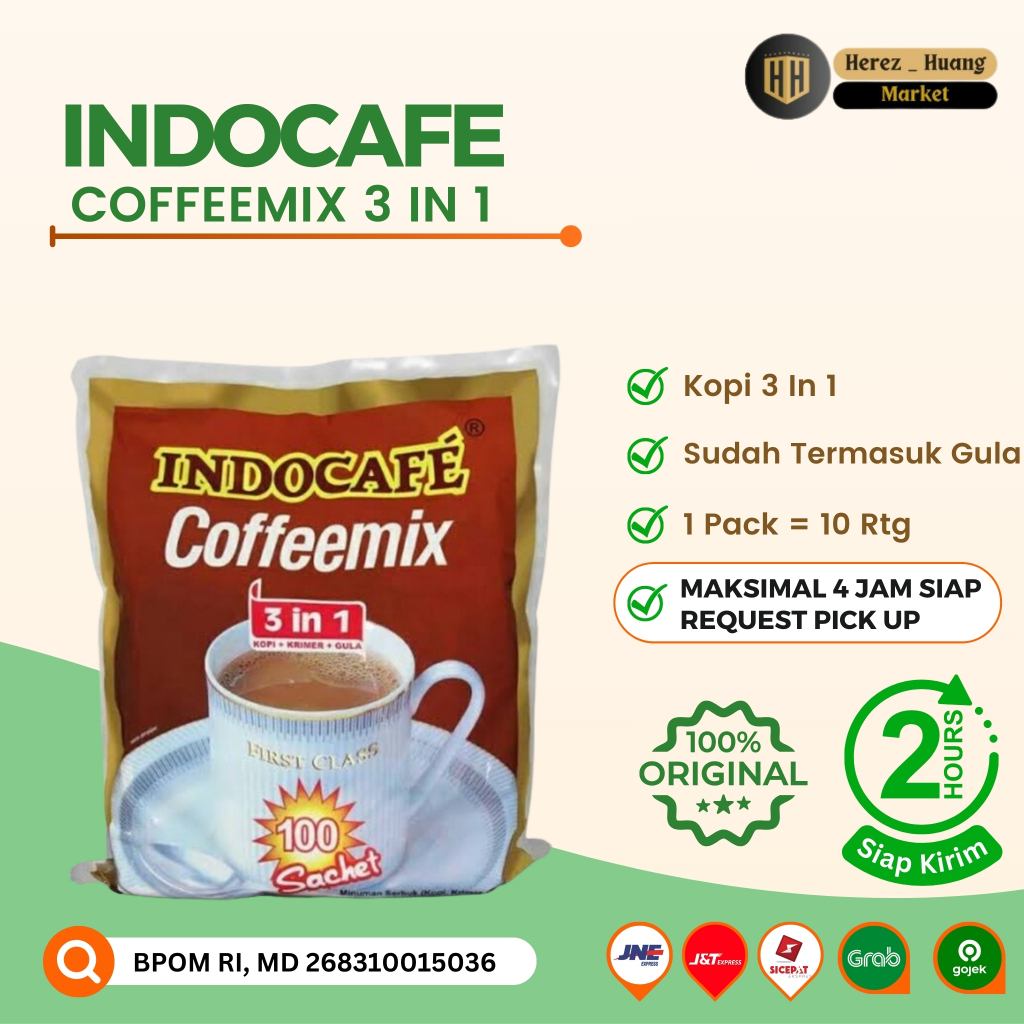 

INDOCAFE COFFEEMIX 3 IN 1 , Minuman Serbuk Kopi Instant 1 Renceng Isi 10 Bungkus