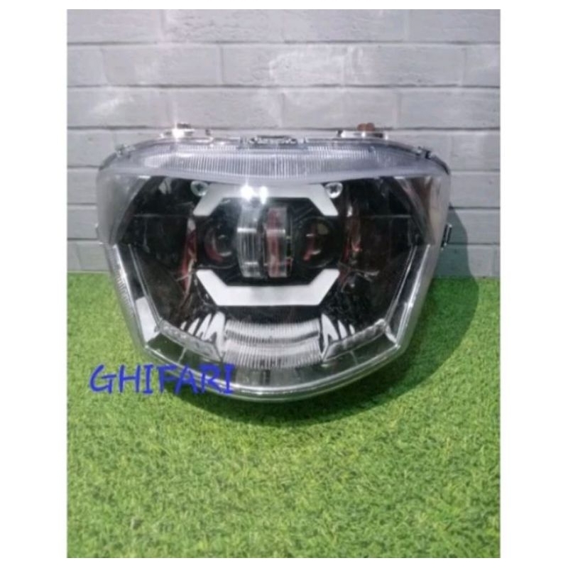Headlamp Lampu Depan Mio J Mio GT Custom Lampu Tembak LED Model KLX CRF Lensa 2 Mata List Biru Super