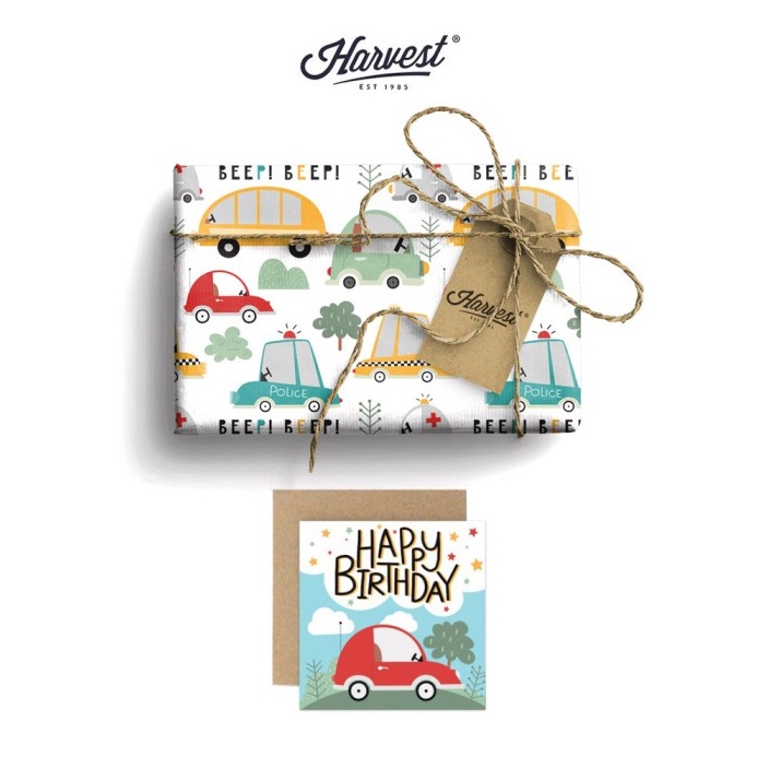 

UNIK Paket Kertas Kado Kartu Ucapan Harvest Wrap Kit Playground Car
