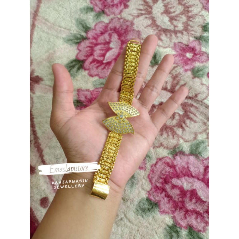 Gelang Plat Klasik Manik Kupu-Kupu Lapis Emas 999 Banjar