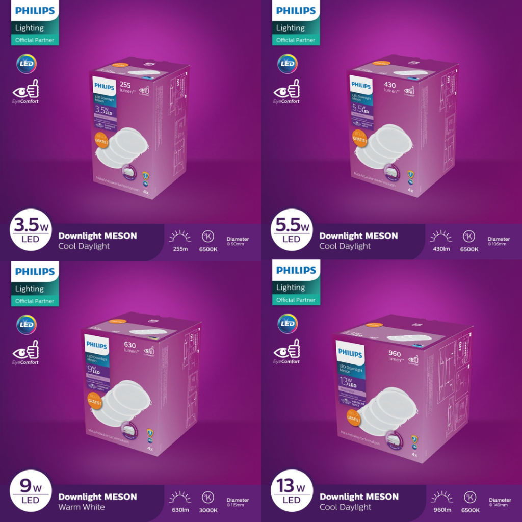 PHILIPS DOWNLIGHT LED MESON MULTIPACK 3.5 WATT / 5 WATT / 9 WATT / 13 WATT