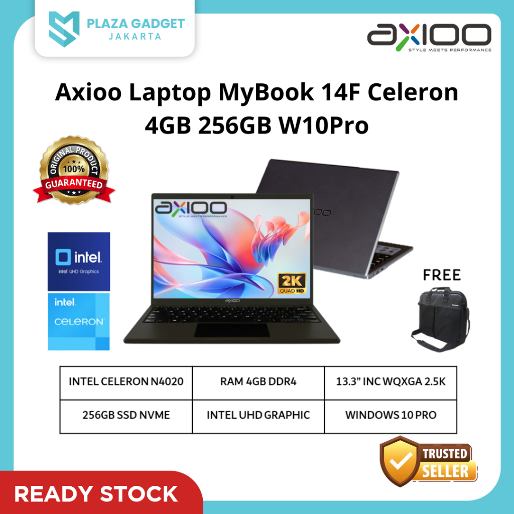 Axioo Laptop MyBook 14F Celeron RAM 4GB ROM 256GB W10Pro 13.3" WQXGA IPS 2.5K