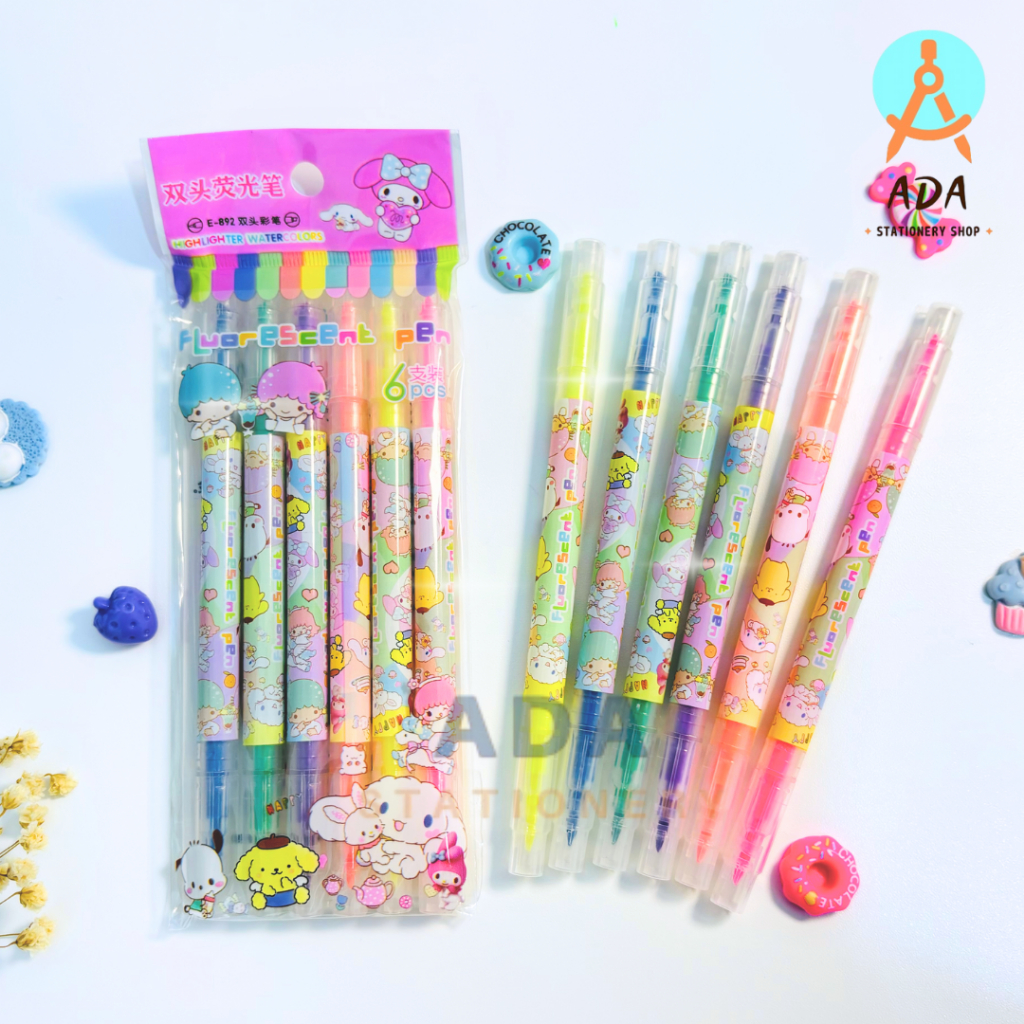 

(6 PCS) HIGHLIGHTER SNRIO 2IN1 E-892 /STABILO 2 SISI / HIGHLIGHTER 2 SISI/ STABILO SET//KURO MOROL