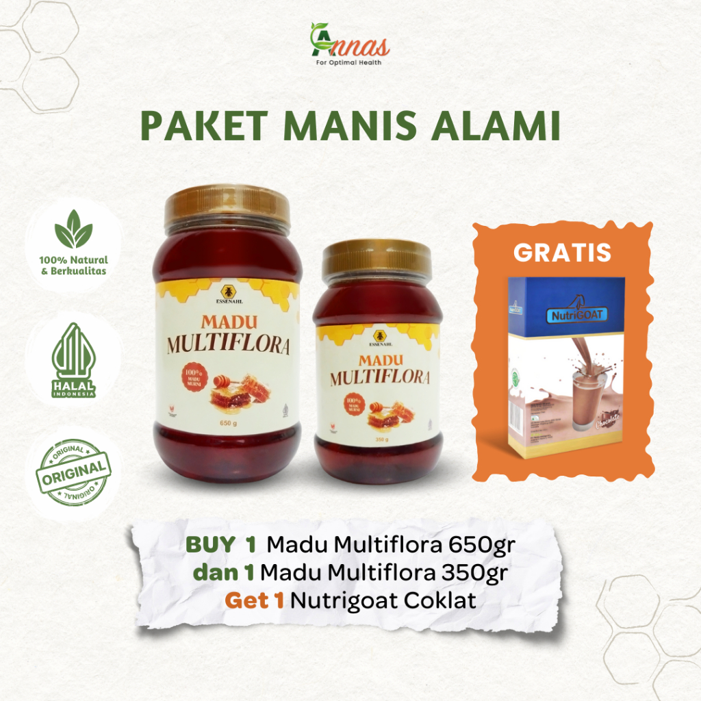 

Madu Murni Asli 100% - Paket Manis Alami 2 Botol Madu Multiflora + Susu Kambing Etawa Nutrigoat 200gr