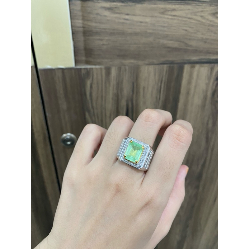CINCIN PERAK PRIA ZAMRUD CATAM NATURAL BERLIAN EROPA 0,85ct/78pcs NA463