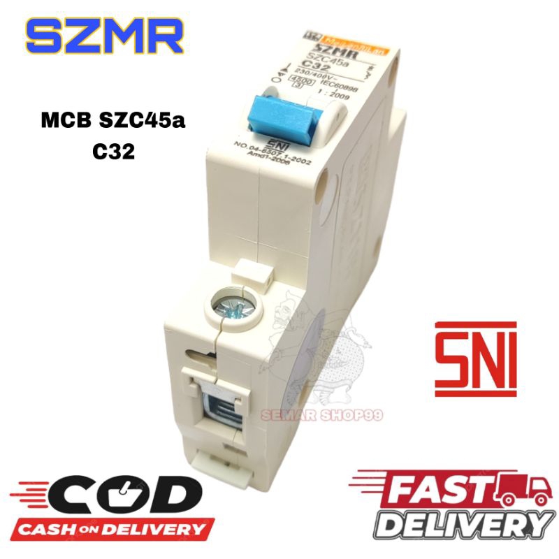 MCB SZMR 32A 1phase 32 ampere miniature circuit breaker SZMR MCB 32A  pemutus arus listrik PLN rumah