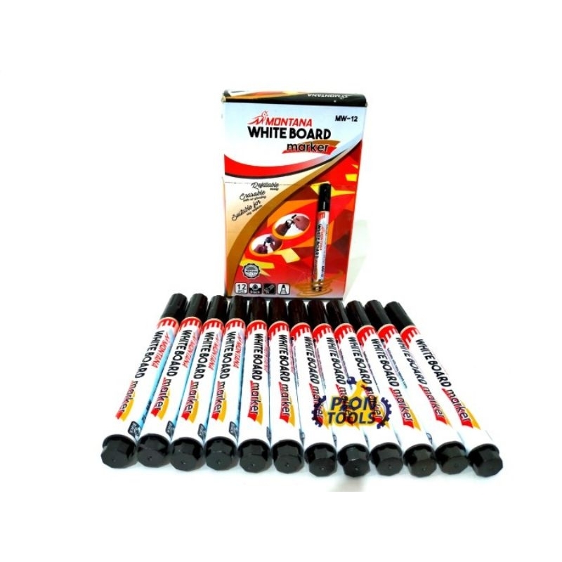 

(isi 12pcs) Montana WHITEBOARD MARKER spidol besar hitam, spidol papan TIDAK PERMANEN