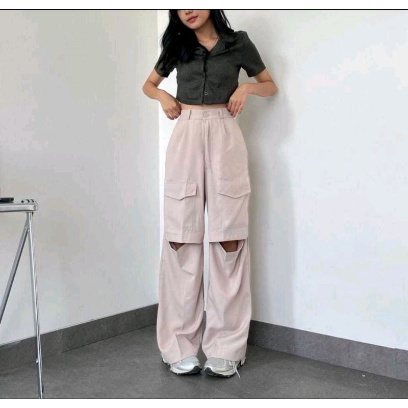 Cut off pants/loosepants wanita/pocket pants