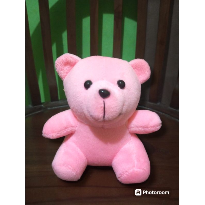Boneka bear mini 15 cm capit dan bucket  pink doger