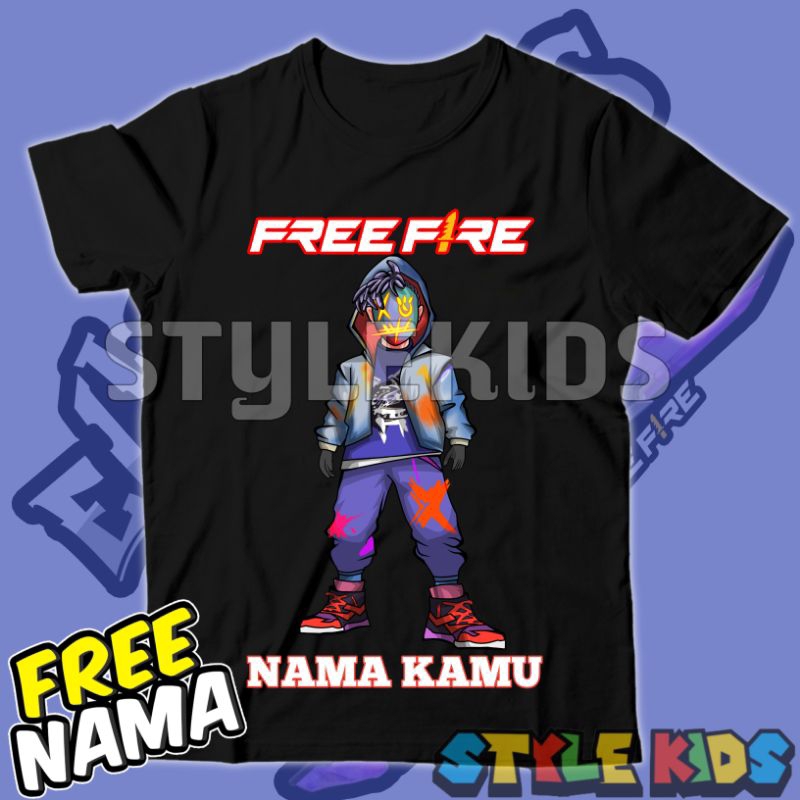 (BISA COD) FREE NAMA Kaos Anak Laki laki Perempuan Logo Karakter Set Bundle Free Fire T-shirt Baju A