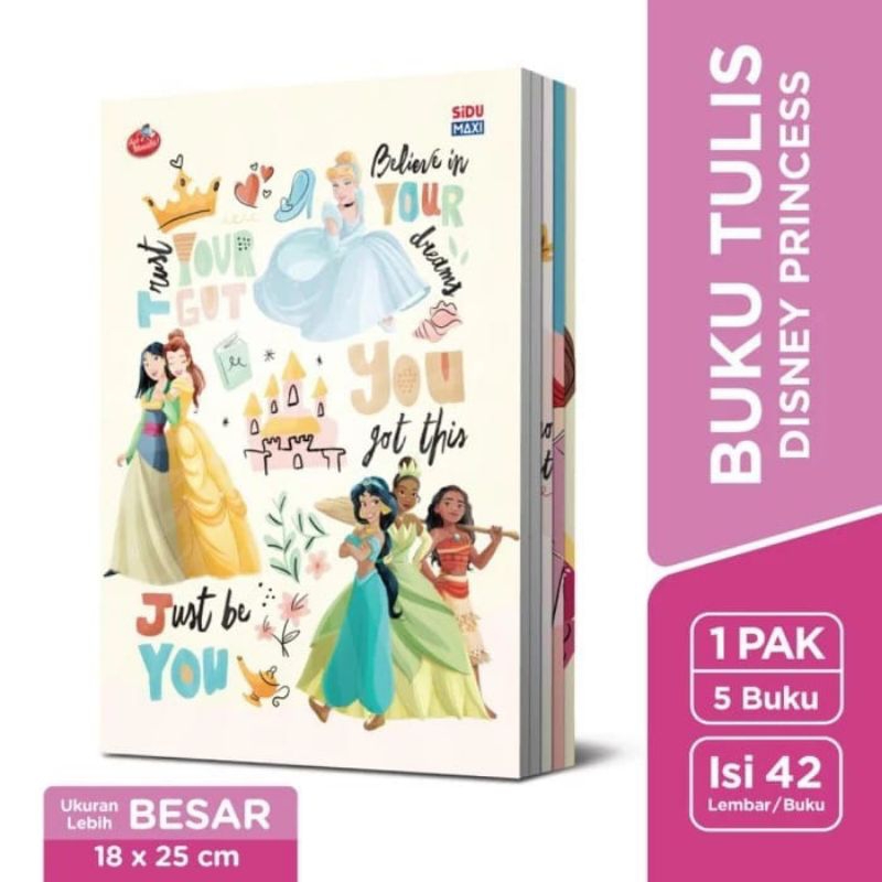 

ATK-POINT | SIDU MAXI X DISNEY PRINCESS Buku tulis boxy 42 lembar isi 5 buku | buku tulis motif princess disney