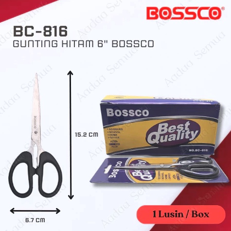 

Gunting KertasPemotong Kertas Tanggung Hitam Stainless BOSSCO 1 Box isi 12 PCS KODE O3R8
