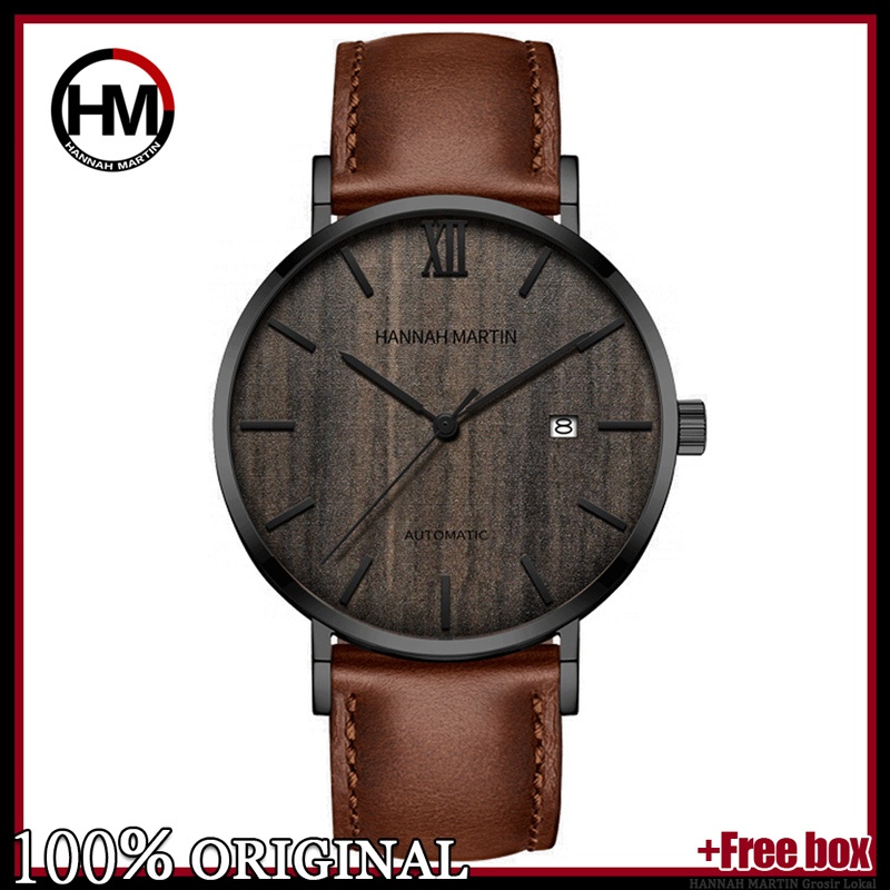 HANNAH MARTIN Jam Tangan Pria Mekanik Otomatis Original Luxury Stainless Steel Anti Air Kulit Keren 