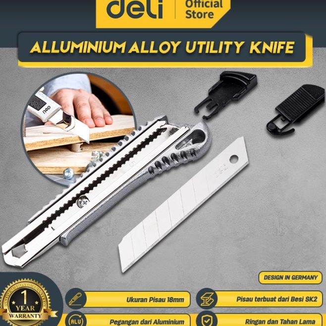 

Deli Alluminium Alloy Utility Knife Cutter Alumunium 18mm Pisau SK2 EDL4255 KODE P8D4