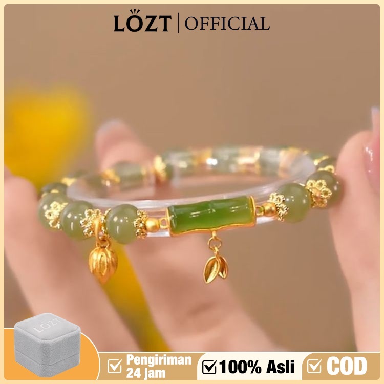 【6.6 Promosi】LOZT Gelang Bambu Lapis Emas 24k Gelang Giok Wanita Asli China Gelang Giok Hijau Asli G