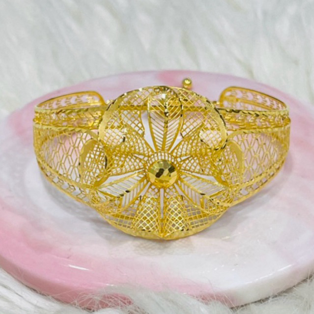 gelang bunga kerawang cantik elegant emas asli kadar 700