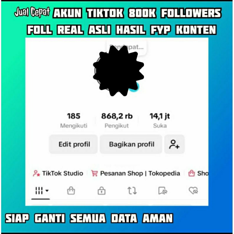 sisa 1 akun tiktok 800k followers indo hasil fyp konten lirik music 30 secon