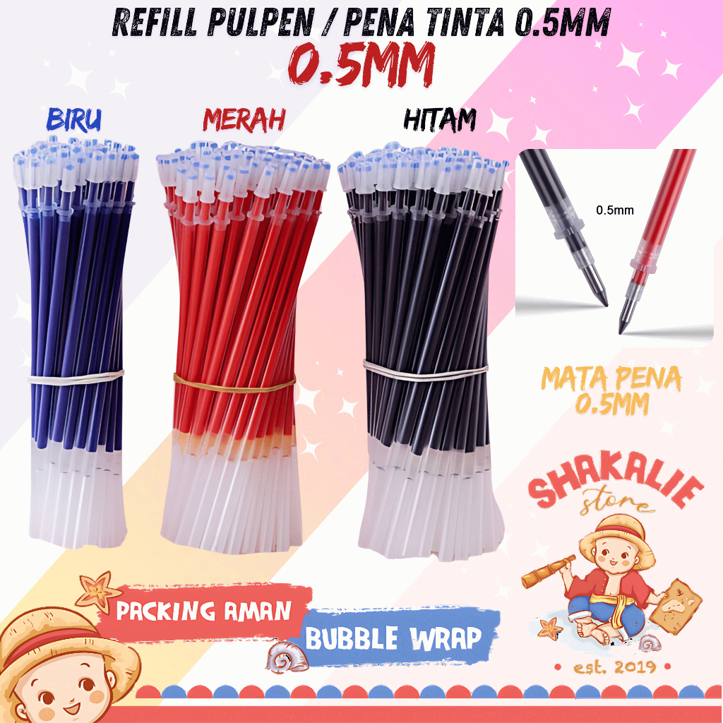 

Refill Tinta Pena Pulpen Cair Universal Warna Biru Merah Hitam Kepala Pena 0.5MM