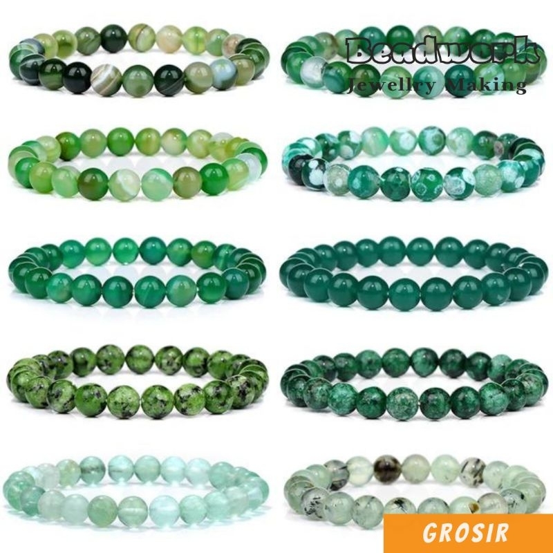 Gelang Batu Giok Hijau Alami 6mm 8mm Untuk pria Wanita