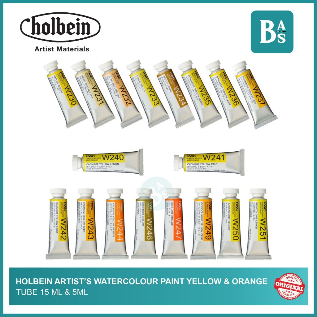 

Holbein Artists' YELLOW & ORANGE Watercolour Paint 5ml / 15ml