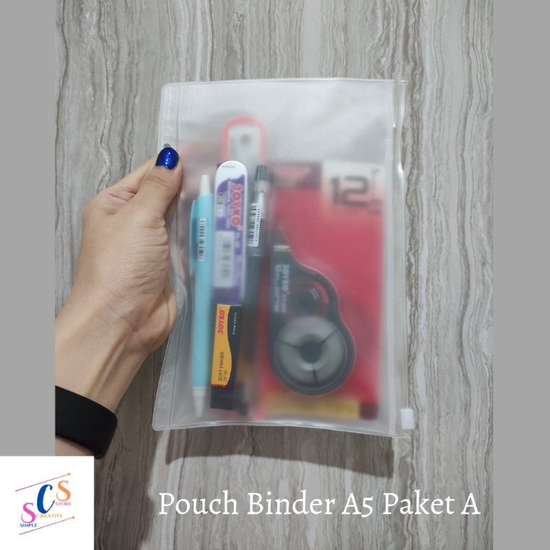 

ZIPPER BINDER ZIPLOCK A5 20 RING/ POCKET BINDER A5 JOYKO / KANTONG POUCH BINDER A5 / TIP-X CT-522 JOYKO / PENA HI-TECH GP-266 / PENSIL MEKANIK JOYKO MP-52 / MISTAR BESI TEBAL 15CM