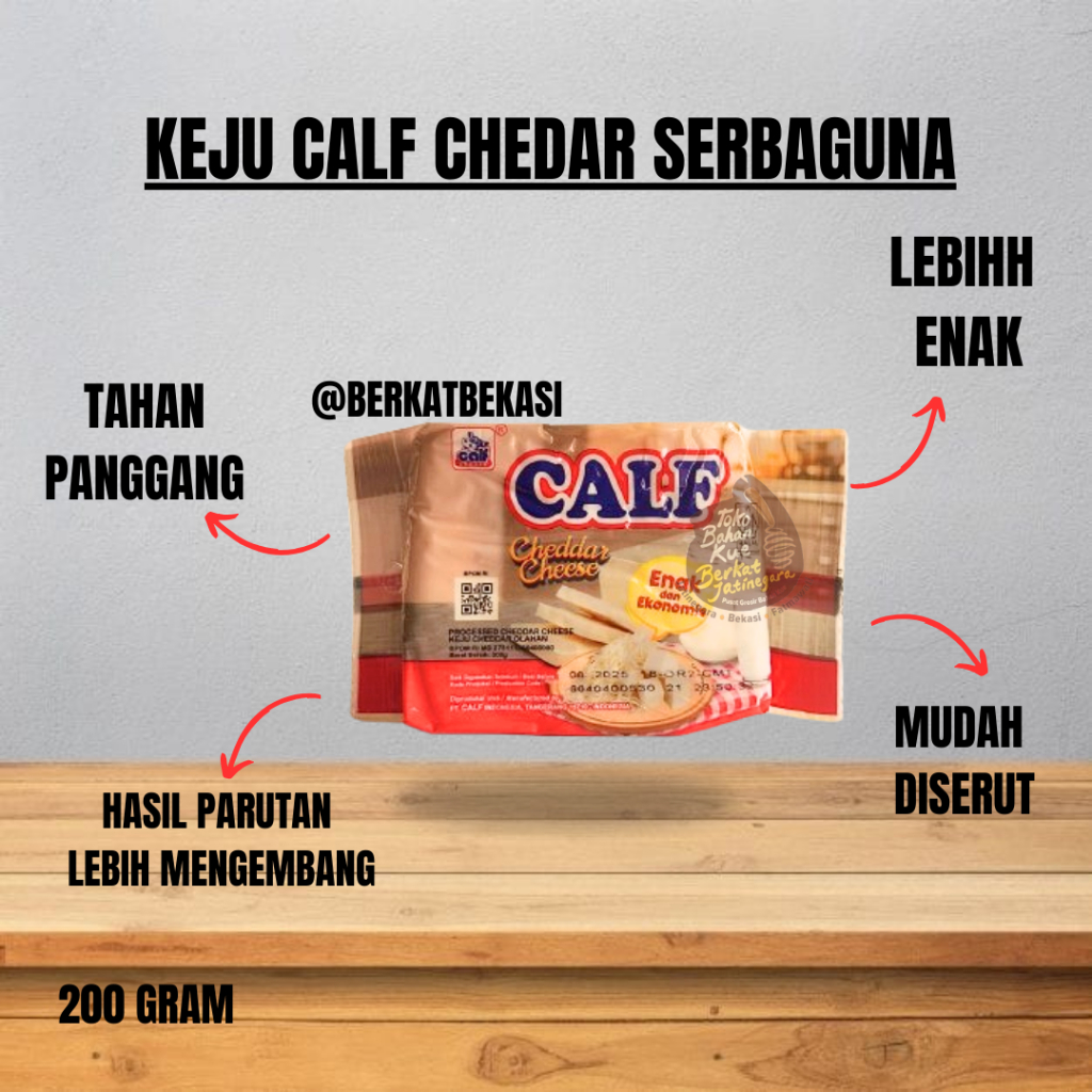 

KEJU CALF CHEDDAR CHEESE SERBAGUNA / KEJU SERBAGUNA KEMASAN 200 GRAM