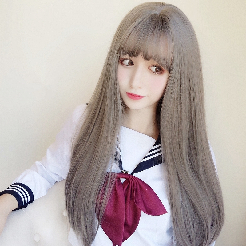 Wig lurus panjang poni depan wig panjang wig smoothing