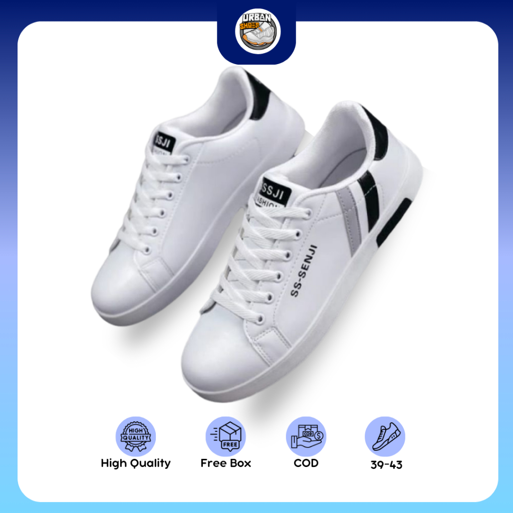 Sepatu Sneakers Putih Pria Casual SS Senji / Sepatu Pria Putih Hitam Senji Original Urbanshoes