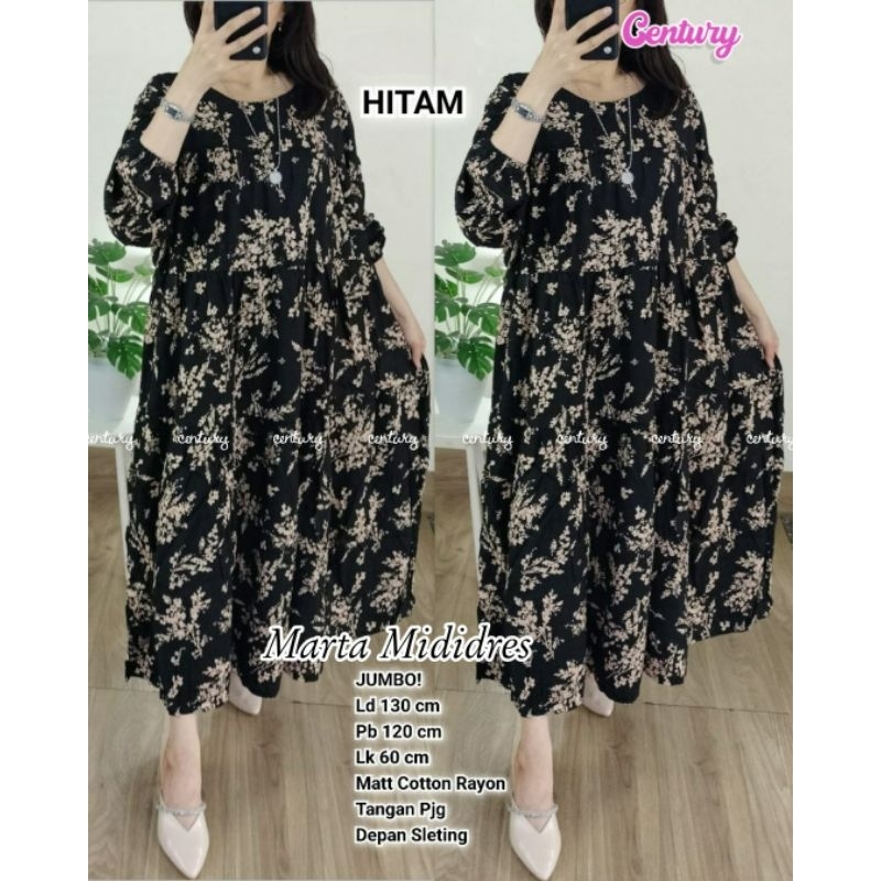 MIDI DRESS WANITA JUMBO/MARTA/DRESS MIDI WANITA KATUN RAYON JUMBO LD 130 CM FIT XXXL