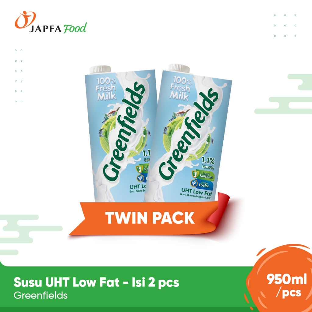 

Greenfields Susu UHT Low Fat / Rendah Lemak 950ml - Twinpack - 100% Fresh Milk dari Greenfields Farm