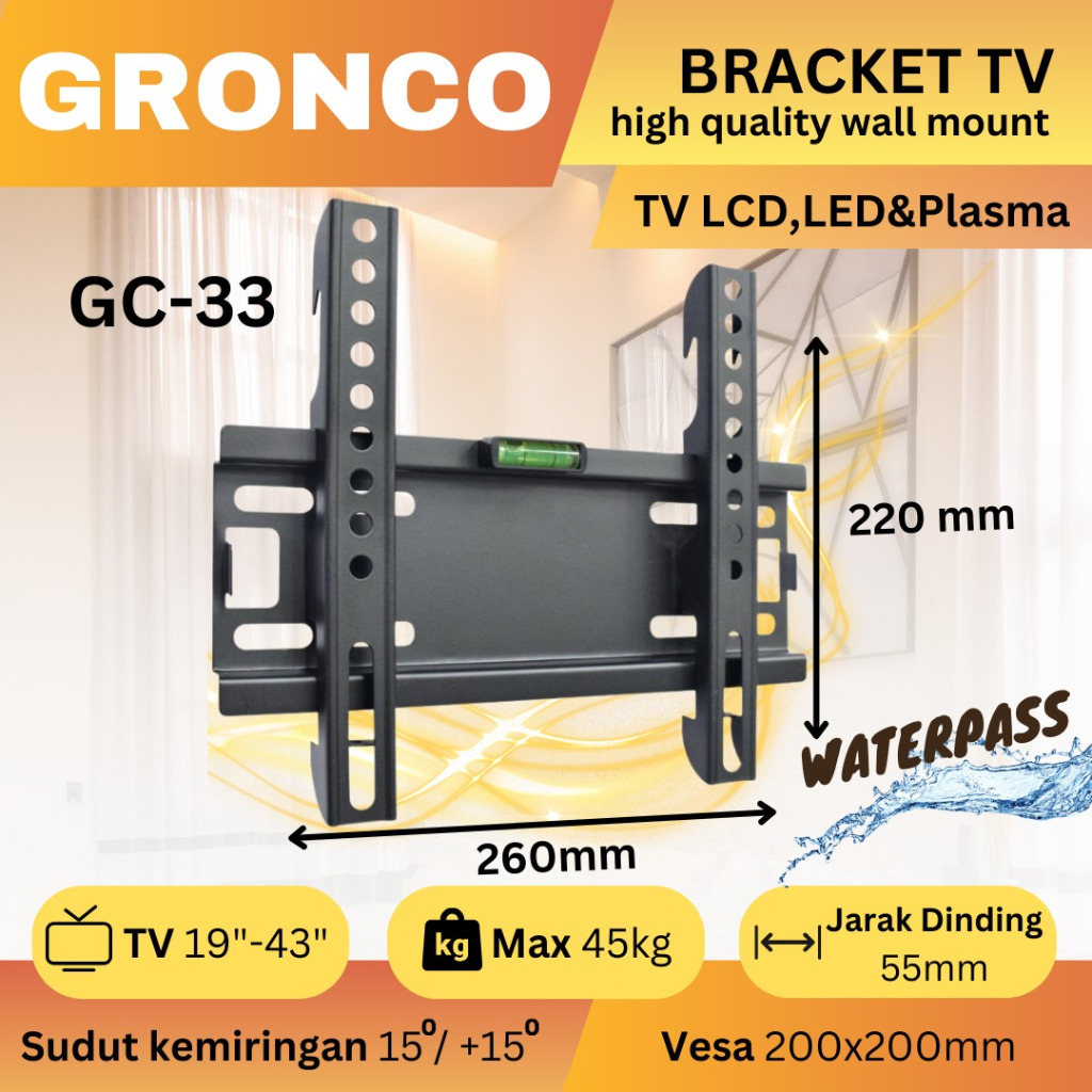 BRACKET TV BRAKET TV LCD LED 19 inch - 43 inch Universal Braket TV Dinding Penyangga Televisi Gronco