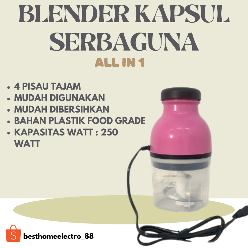 Blender Kapsul Electric 250 ML Blender MPASI Blender Chopper Jus Dan Penggiling Daging Manual