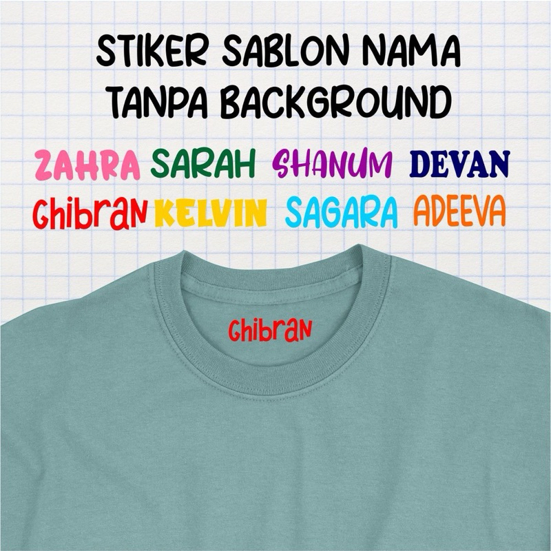 

Sticker Label Nama Kain Baju Isi 50Pcs Kaos Sablon Setrika Sticker Iron Custom Tulisan | Sablon DTF (Per Pack isi 50 Pcs)