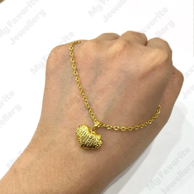 Kalung Fancy Kristal dan Liontin Love EMAS ASLI Kadar700