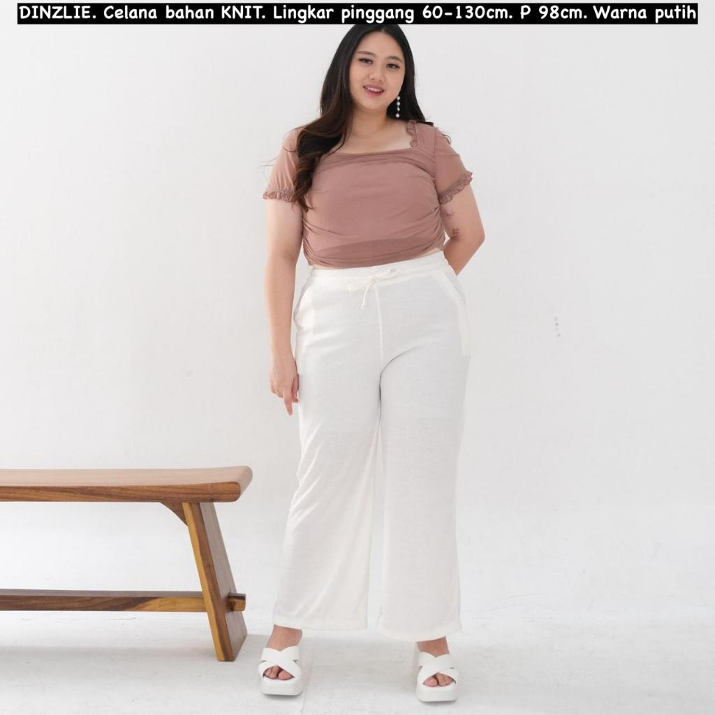CELANA PANJANG WANITA BAHAN KNIT PREMIUM WARNA PUTIH WHITE JUMBO BIGSIZE XXXL XXL
