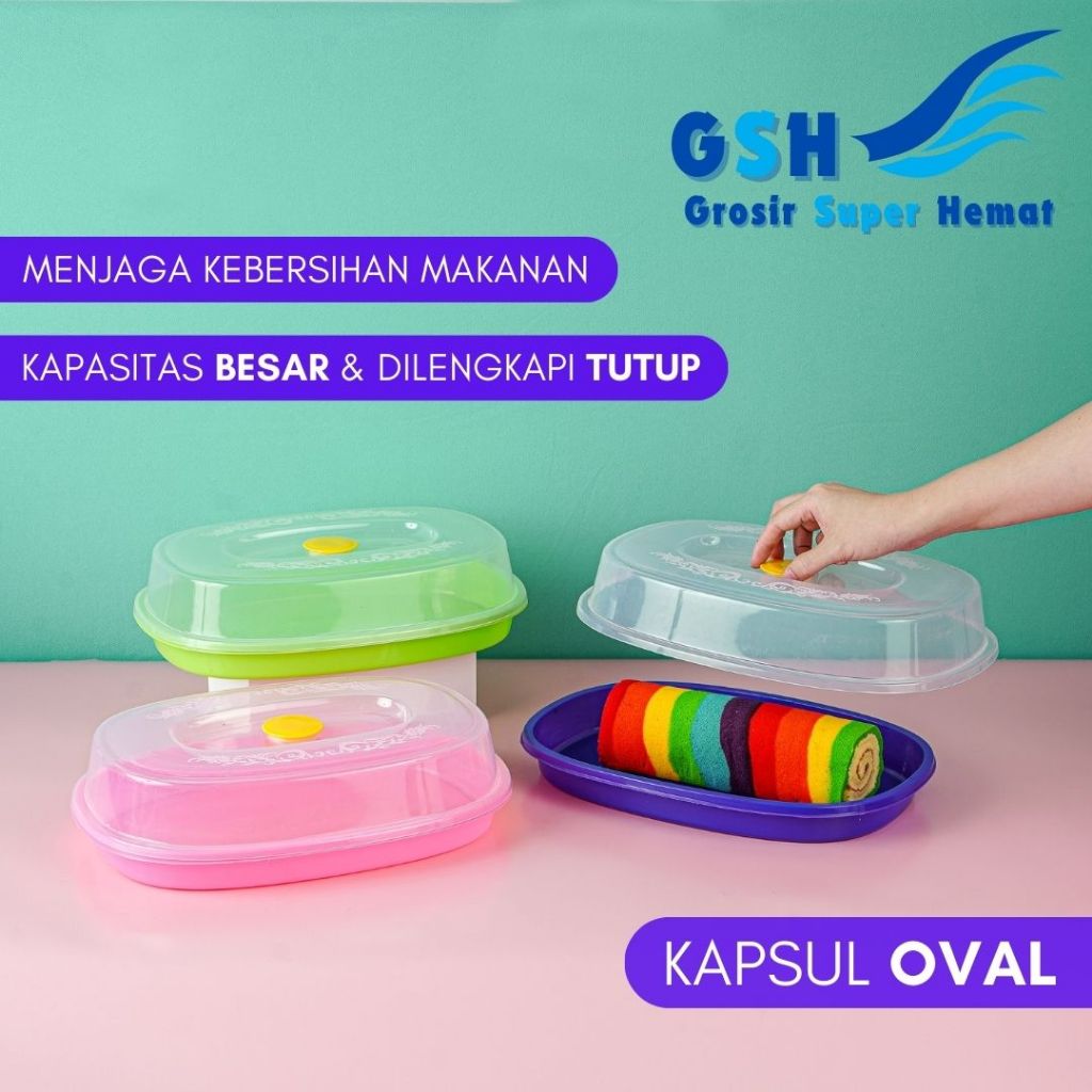 GSH - Kapsul Oval (Isi 3-6-12 pcs) (Transparan) High Way Tempat Kue Bolu Tempat Roti Tawar Tutup Aes