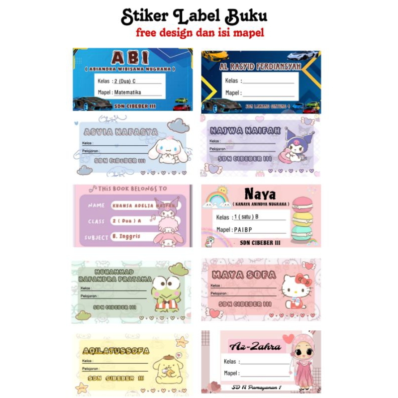 

STIKER LABEL BUKU // STIKER NAMA // STIKER UNTUK BUKU // FREE DESIGN