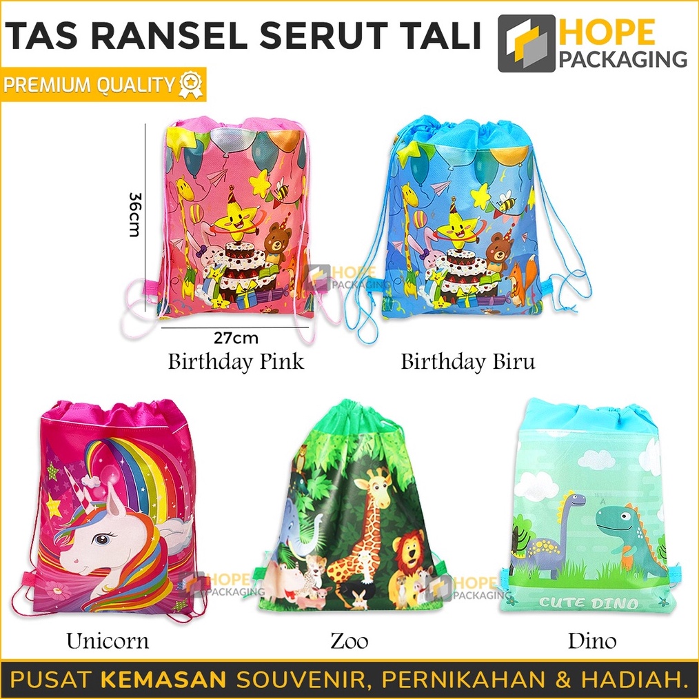 

YUK BELI Tas Serut Tali Souvenir Ulang Tahun Goodie Bag Bingkisan Snack Ultah Size 27x 36 cm