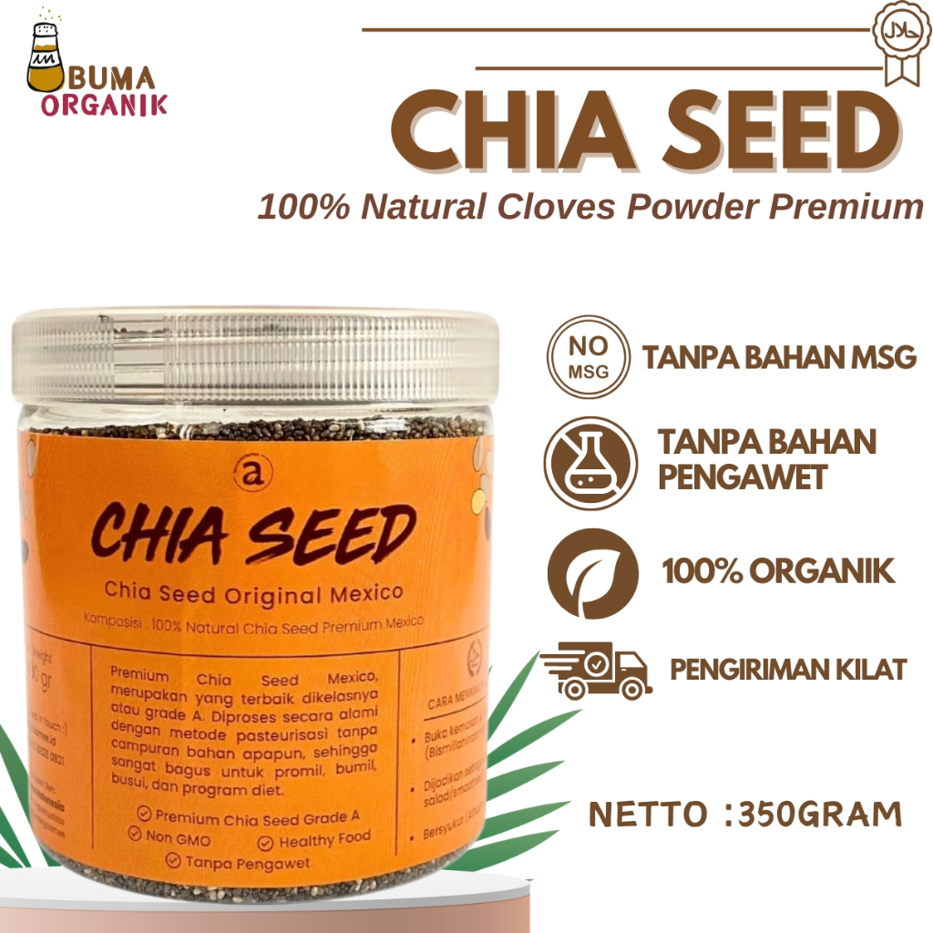 

Organic Chia Seed Grade A Biji Chiaseed 350 gr Rempah JSR Premium Meksiko praktis